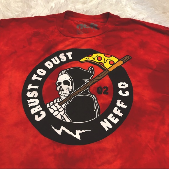 Neff Grimm Crust to Dust Pizza tie dye Red T-shirt Size L - Picture 2 of 5
